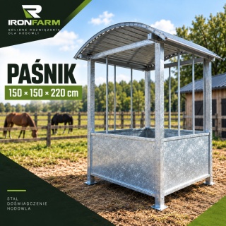 Paśnik dla koni na belę siana 150x150x220 cm z dachem – OCYNKOWANE