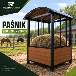Paśnik dla koni na belę siana 200x200x220 cm z dachem – deski kompozytowe